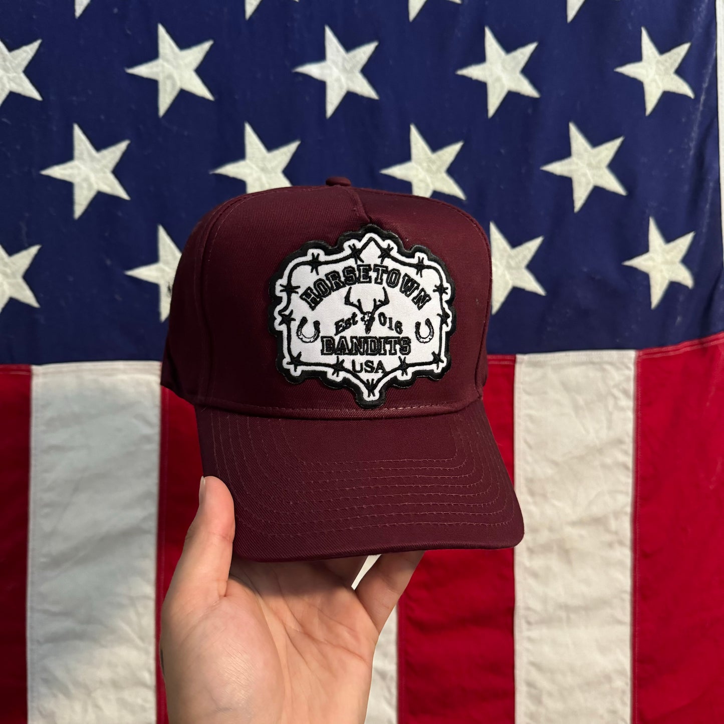 01 HTB VARSITY TRUCKER HAT - BURGUNDY
