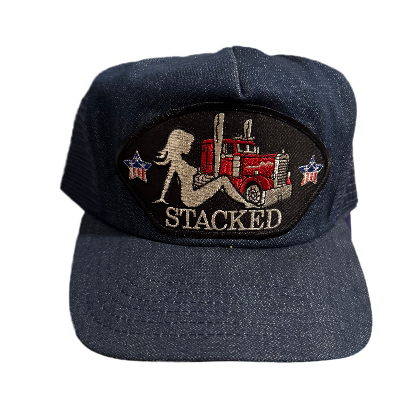 001 STACKED DENIM MESH TRUCKER HAT
