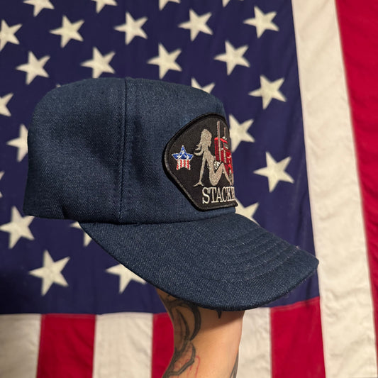 001 STACKED DENIM TRUCKER HAT