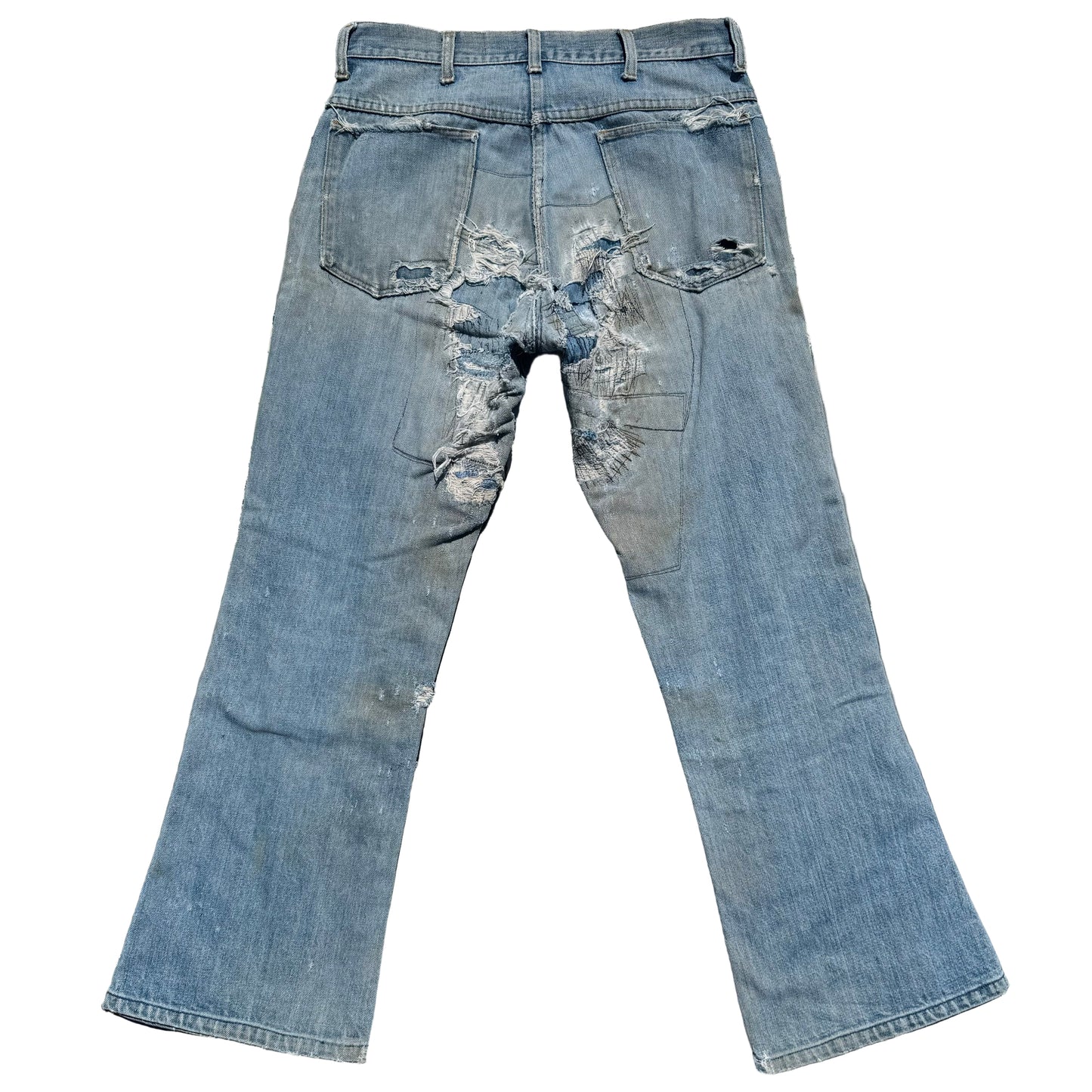 1970s THUMBS UP RODEO BOOTCUT PATCHWORK JEANS 32x32