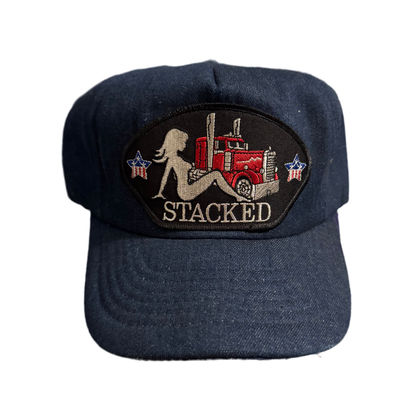 001 STACKED DENIM TRUCKER HAT