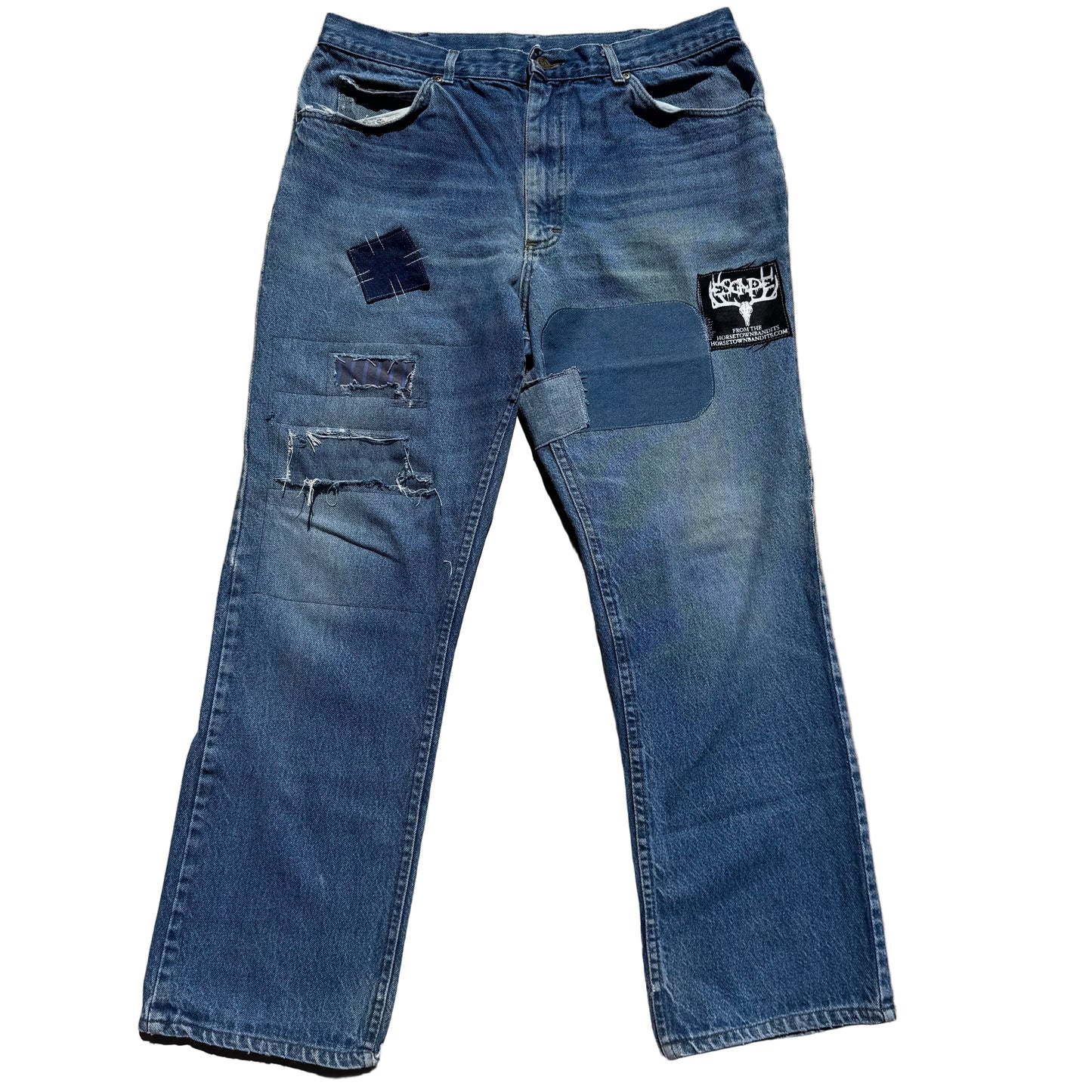 1/1 DENIM PATCHWORK BOOTCUT LEE RIDER JEANS 36x32