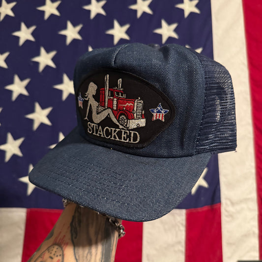 001 STACKED DENIM MESH TRUCKER HAT