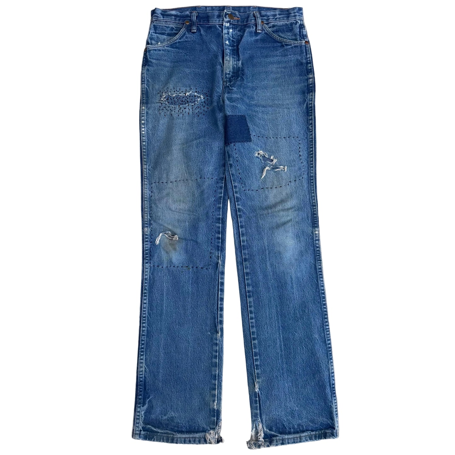 1/1 DENIM PATCHWORK COWBOYCUT WRANGLERS 32x34