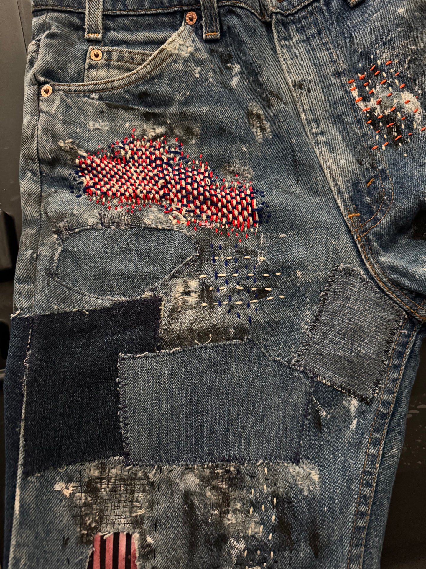 1/1 DENIM BOOTCUT ORANGE TAB PATCHWORK 517 LEVIS 32x30