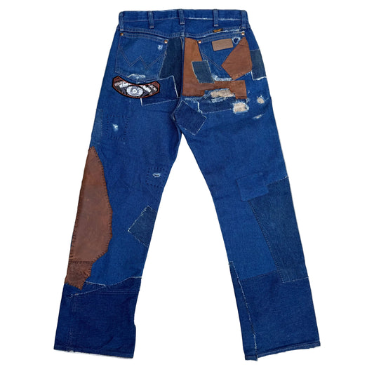 1/1 DENIM PATCHWORK COWBOYCUT WRANGLERS 32x33