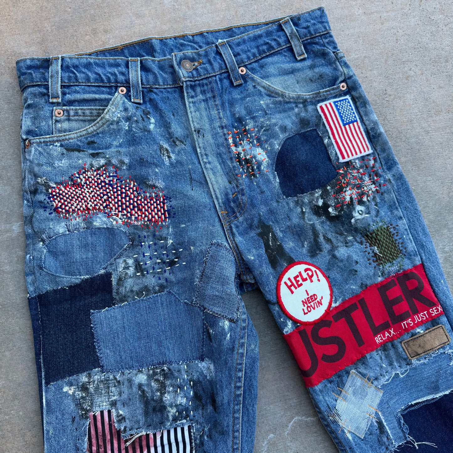 1/1 DENIM BOOTCUT ORANGE TAB PATCHWORK 517 LEVIS 32x30