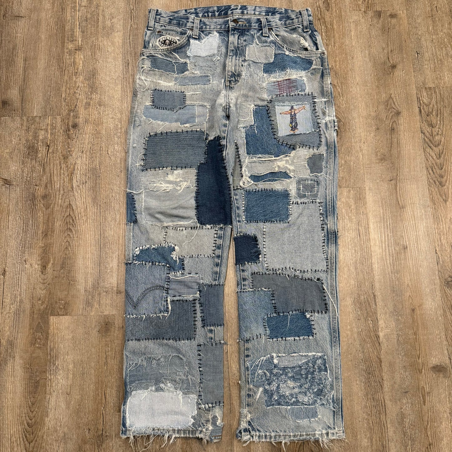 1/1 DENIM CARPENTER PATCHWORK PANTS 34x32